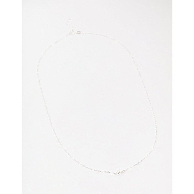 Sterling Silver Cubic Zirconia Mini Cross Pendant Necklace