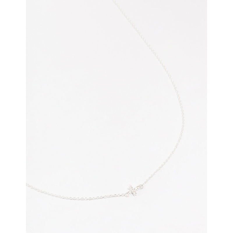 Sterling Silver Cubic Zirconia Mini Cross Pendant Necklace