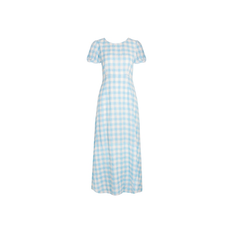 VIDA LINEN DRESS BLUE LINEN GINGHAM