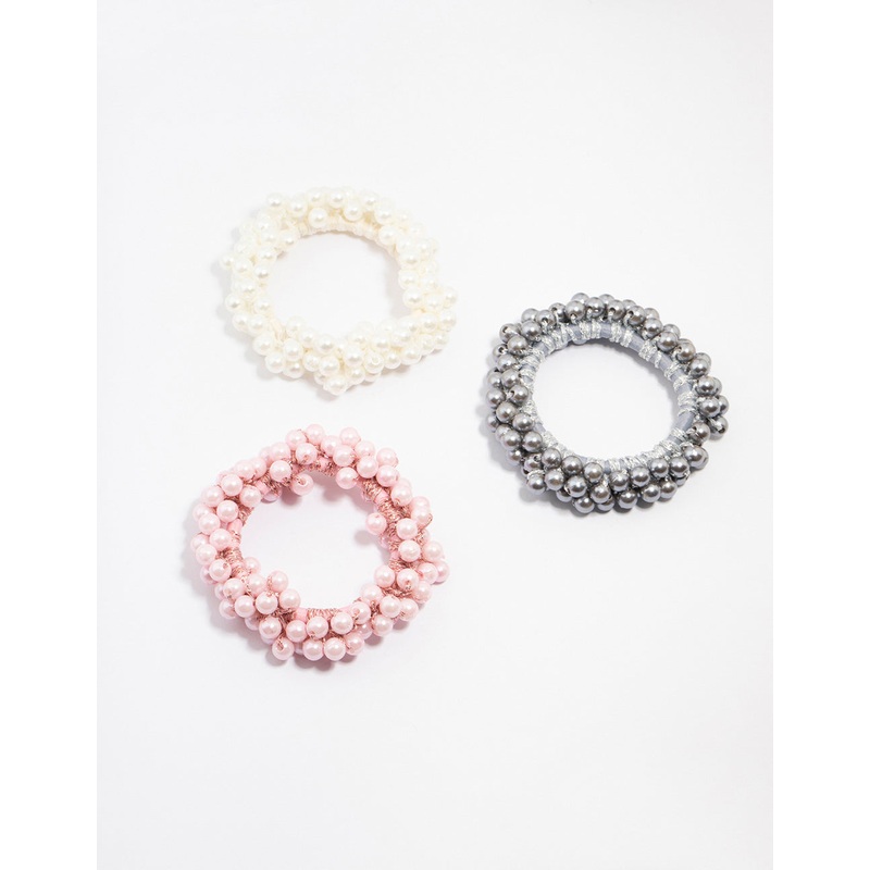 Beaded Pearl Cluster Hair Ties 3-Pack