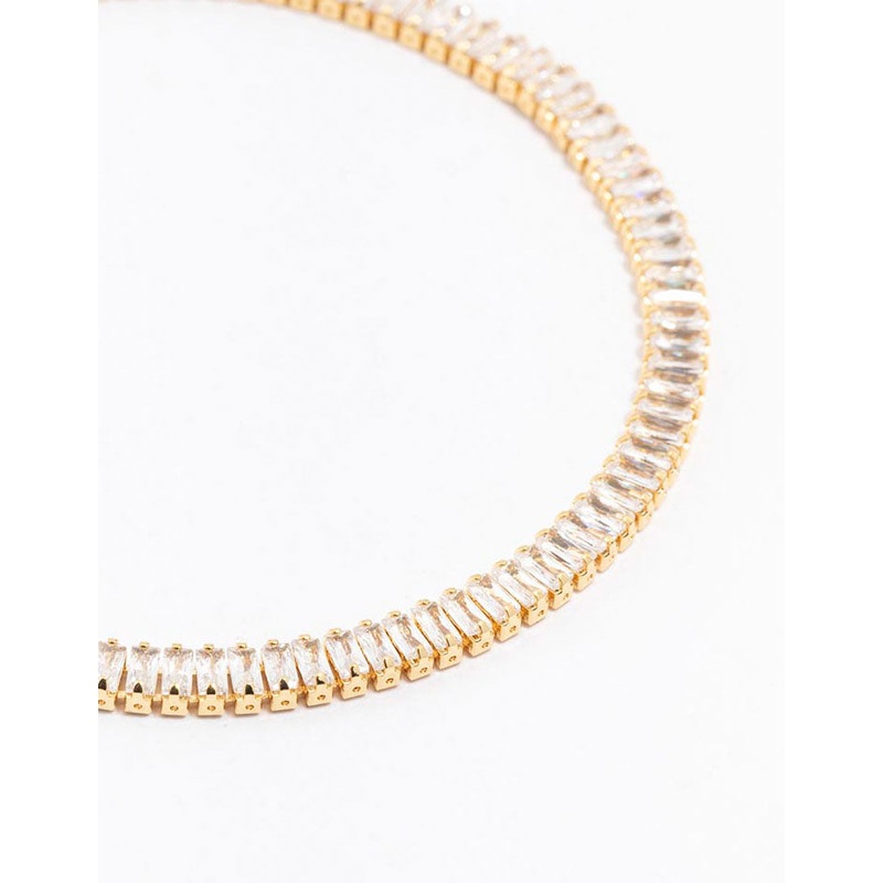 Gold Plated Cubic Zirconia Baguette Tennis Bangle