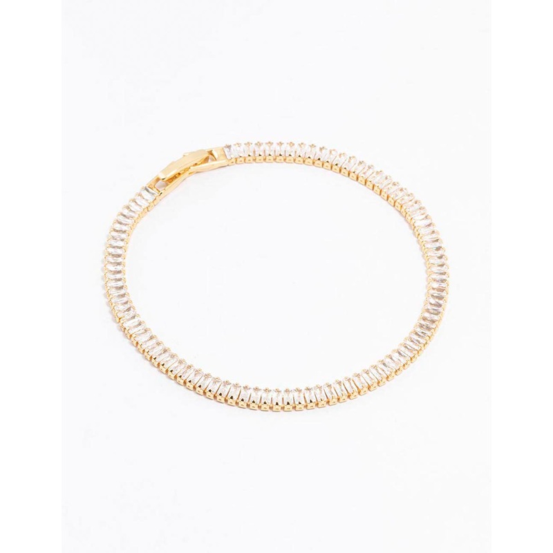 Gold Plated Cubic Zirconia Baguette Tennis Bangle