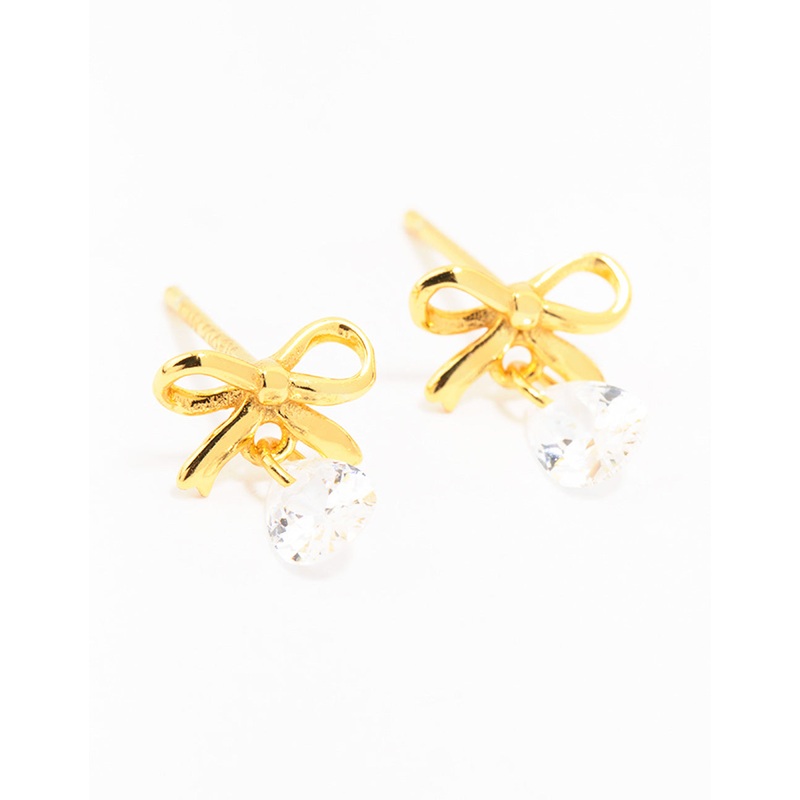 Gold Plated Sterling Silver Bow & Pear Earrings