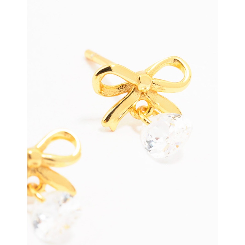 Gold Plated Sterling Silver Bow & Pear Earrings
