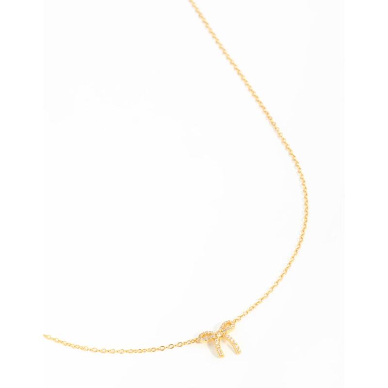Gold Plated Sterling Silver Cubic Zirconia Bow Necklace