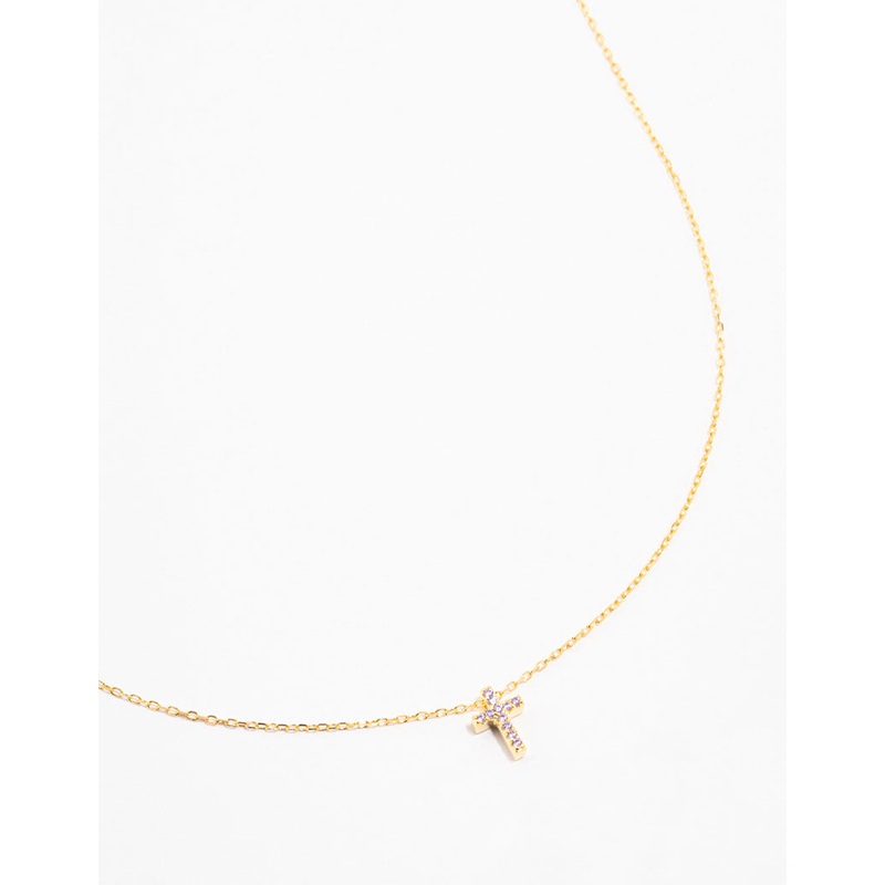 Gold Plated Sterling Silver Cubic Zirconia Cross Necklace