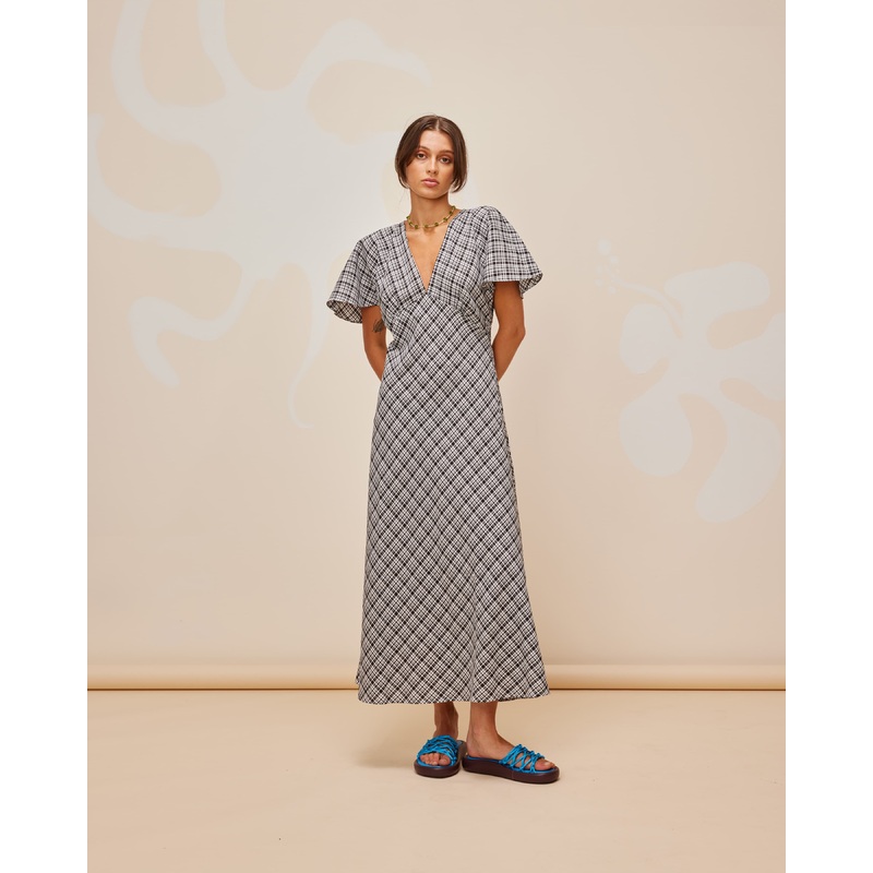 HONEY MIDI DRESS BLACK CHECK|4|6|8|10|12|14|16|18|20