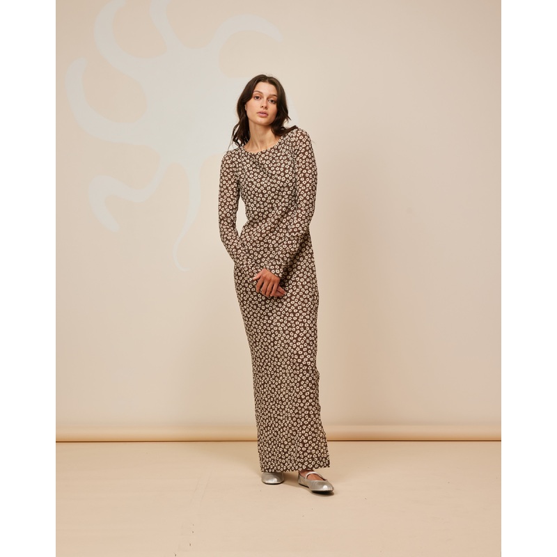 LANE CRINKLE DRESS BROWN DAISY