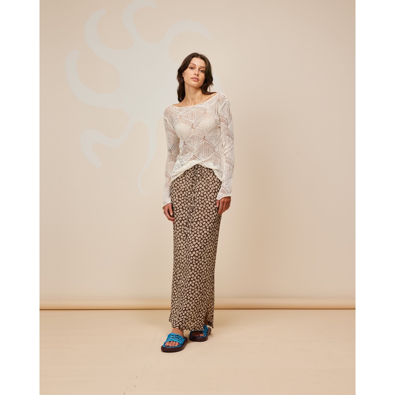 LANE CRINKLE SKIRT BROWN DAISY