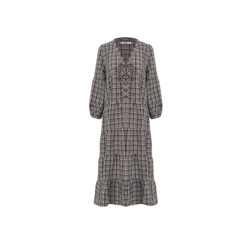 WREN TIERED MAXI DRESS BLACK CHECK
