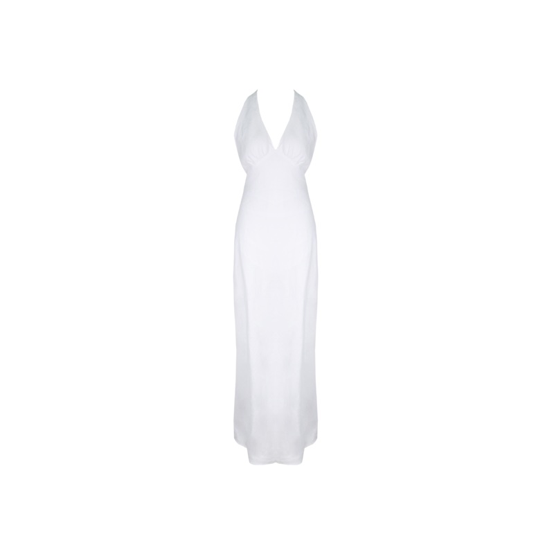 AVA LINEN HALTER DRESS WHITE|4|6|8|10|12|14|16|18|20