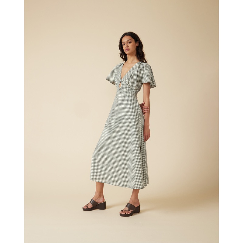 CLOVER MIDI DRESS KHAKI GINGHAM
