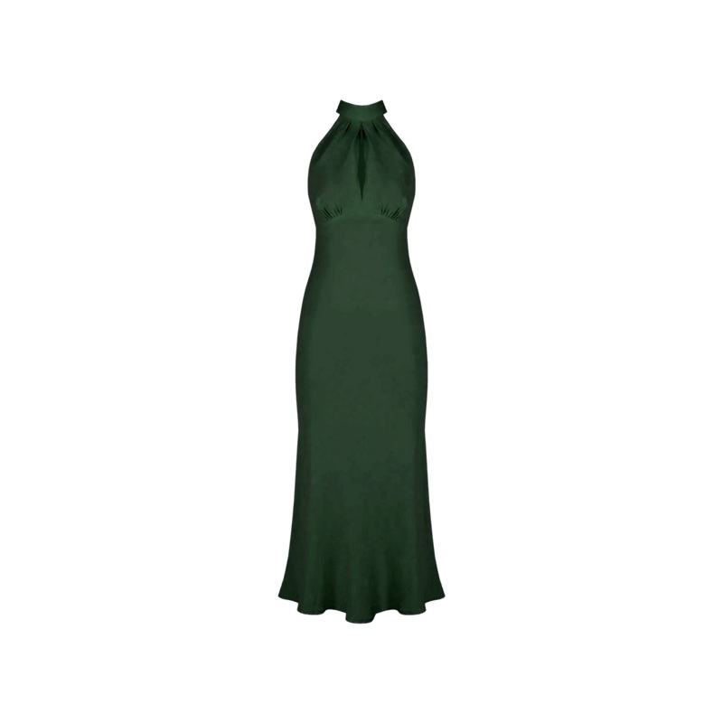 GIGI LINEN HALTER DRESS EMERALD