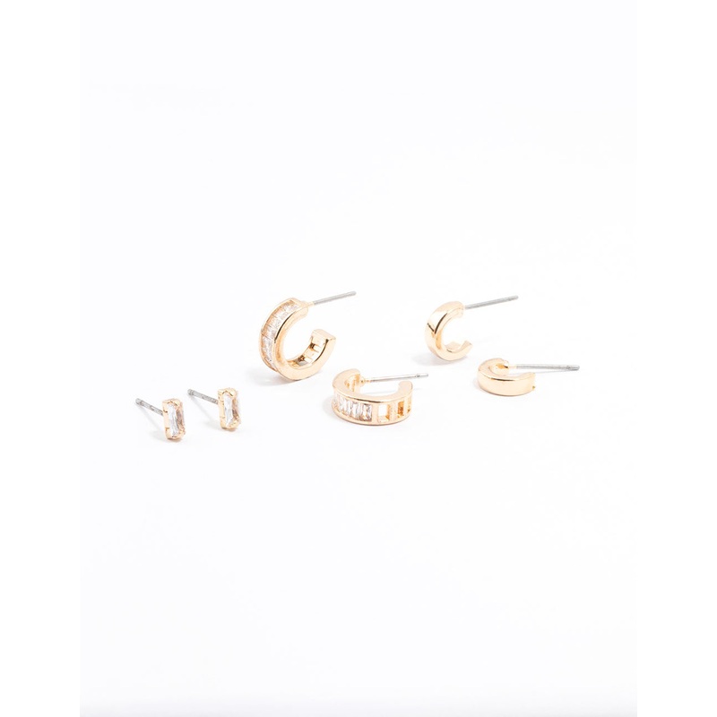 Gold Cubic Zirconia Grad Hoop Earrings 3-Pack