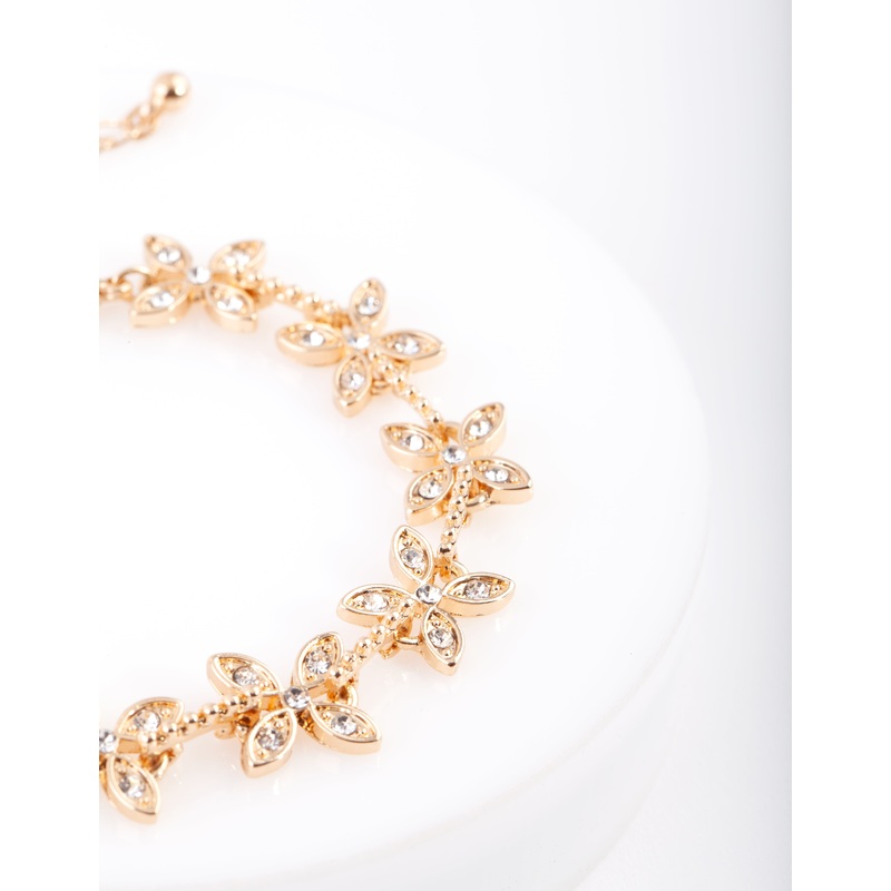 Gold Diamante Flower Bracelet