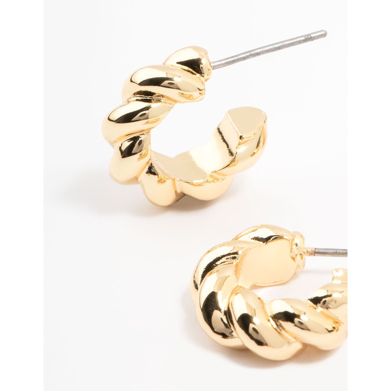 Gold Plated Twist & Smooth Hoop Earrings 2-Pack
