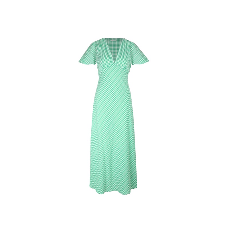 HONEY MIDI DRESS GREEN GINGHAM