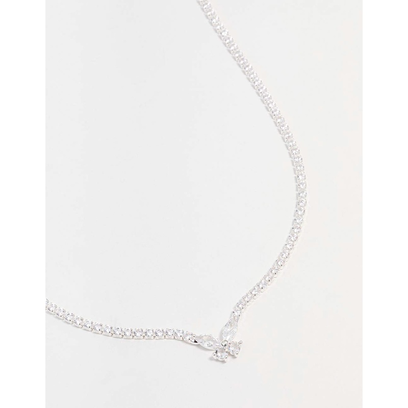 Silver Cubic Zirconia Butterfly Necklace