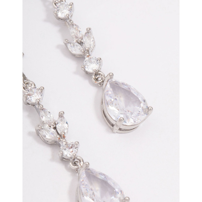Silver Cubic Zirconia French Hook Pear Drop Earrings