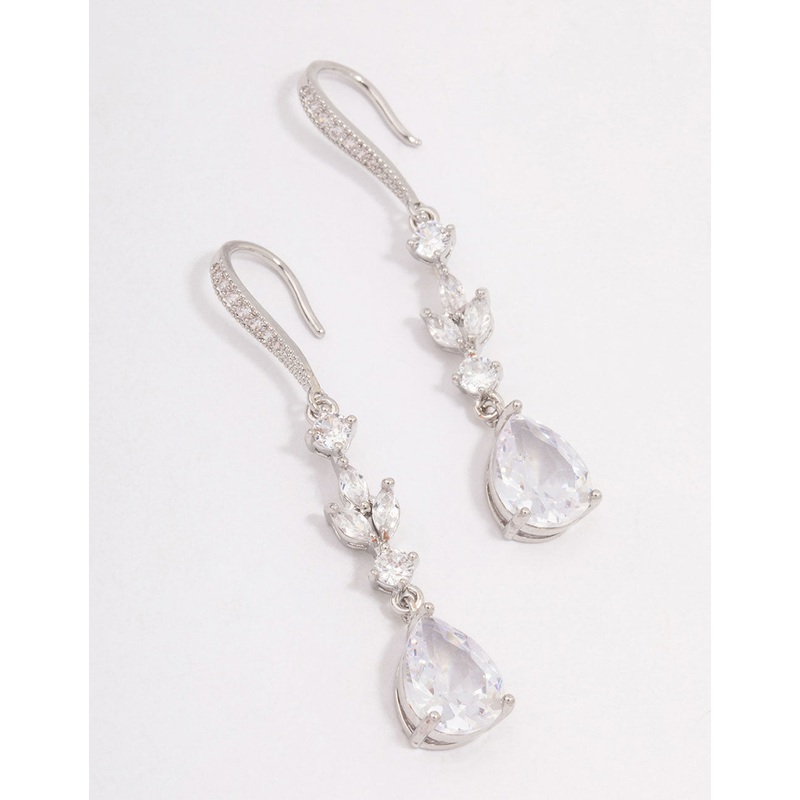 Silver Cubic Zirconia French Hook Pear Drop Earrings