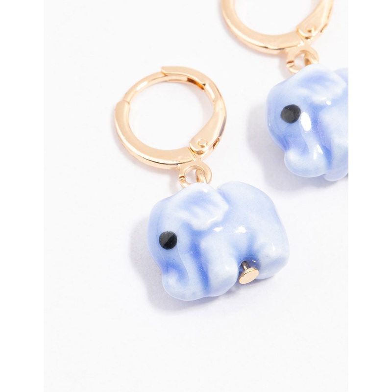Gold Acrylic Elephant Drop Earrings