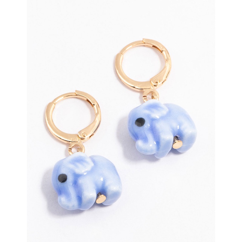 Gold Acrylic Elephant Drop Earrings