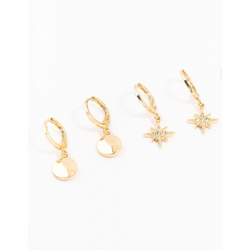 Gold Diamante Mixed Huggie Earrings 4-Pack