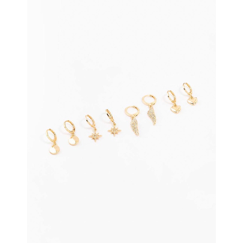 Gold Diamante Mixed Huggie Earrings 4-Pack