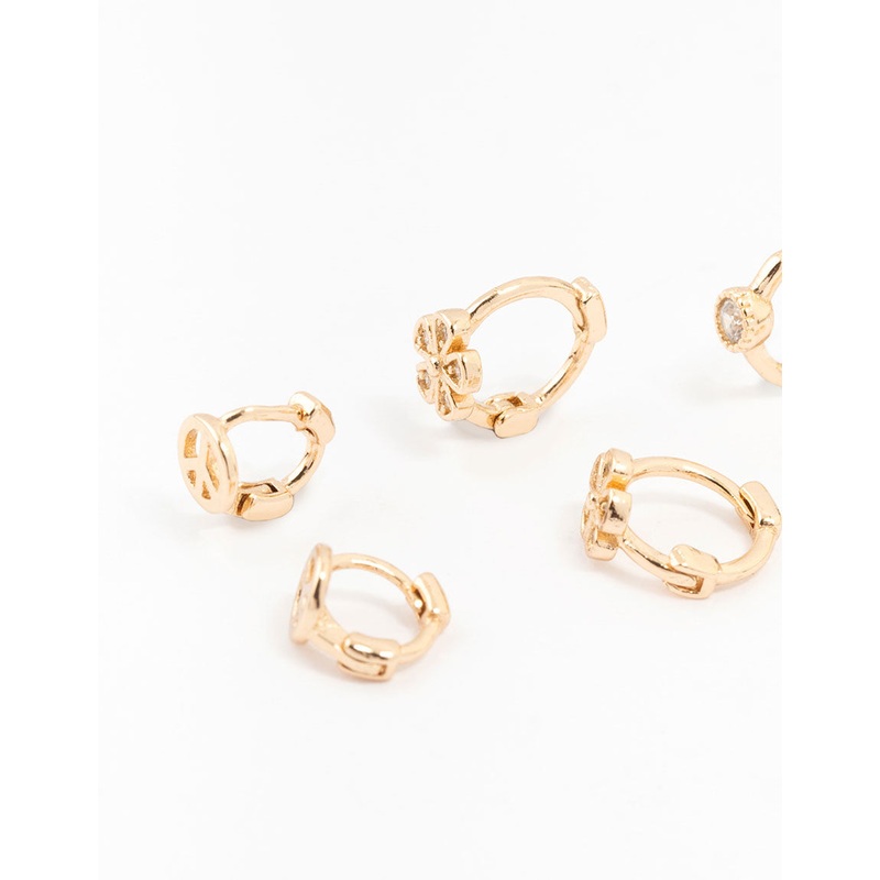 Gold Mixed Diamante Flower Earrings 3-Pack