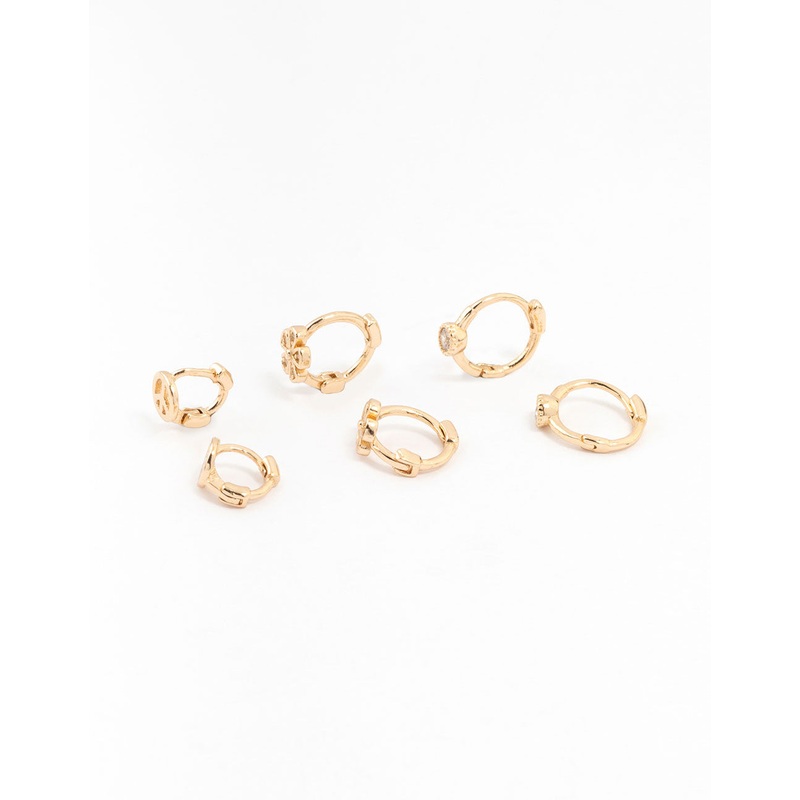 Gold Mixed Diamante Flower Earrings 3-Pack