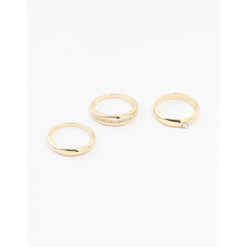 Gold Plated Cubic Zirconia Chunky Rings 3-Pack