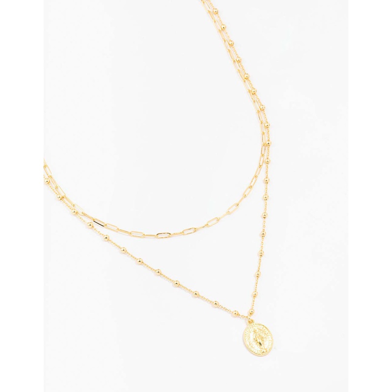 Gold Plated Mary Satellite Layered Pendant Necklace