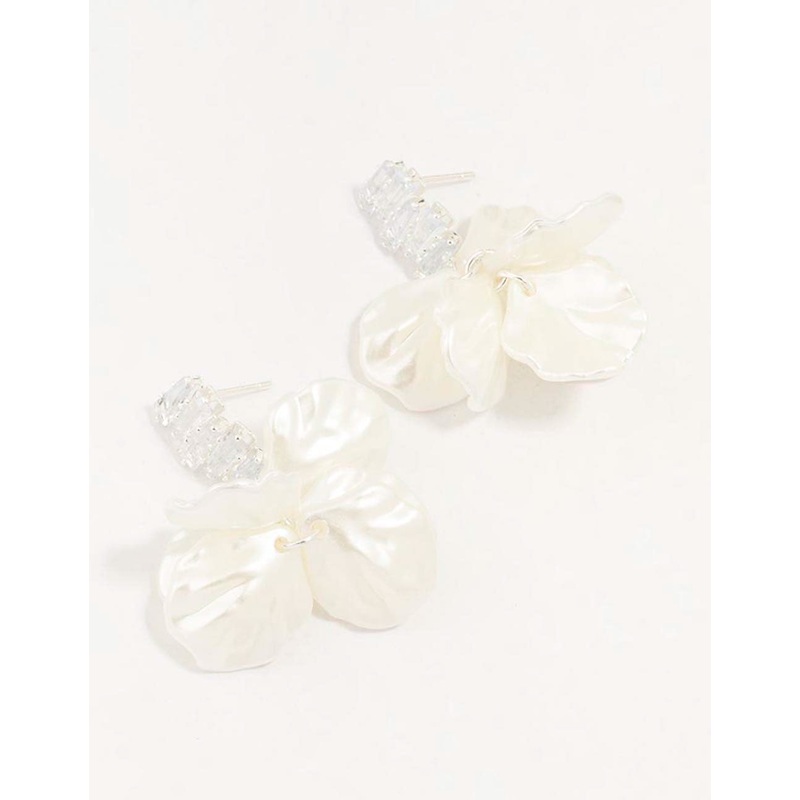 Silver Plated Zig Zag Stone With Petal Earrings