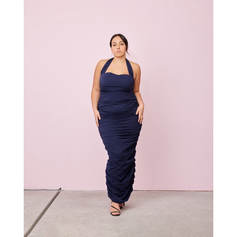 ARIEL HALTER DRESS NAVY|4|6|8|10|12|14|16|18|20