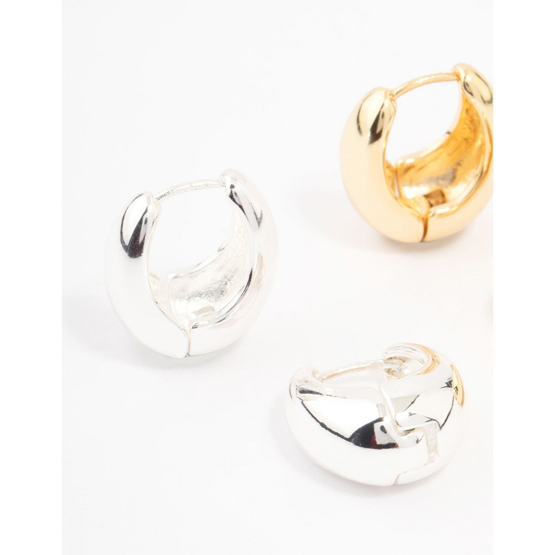 Gold Plated & Silver Plated Gradual Huggie Earrings 2-Pack