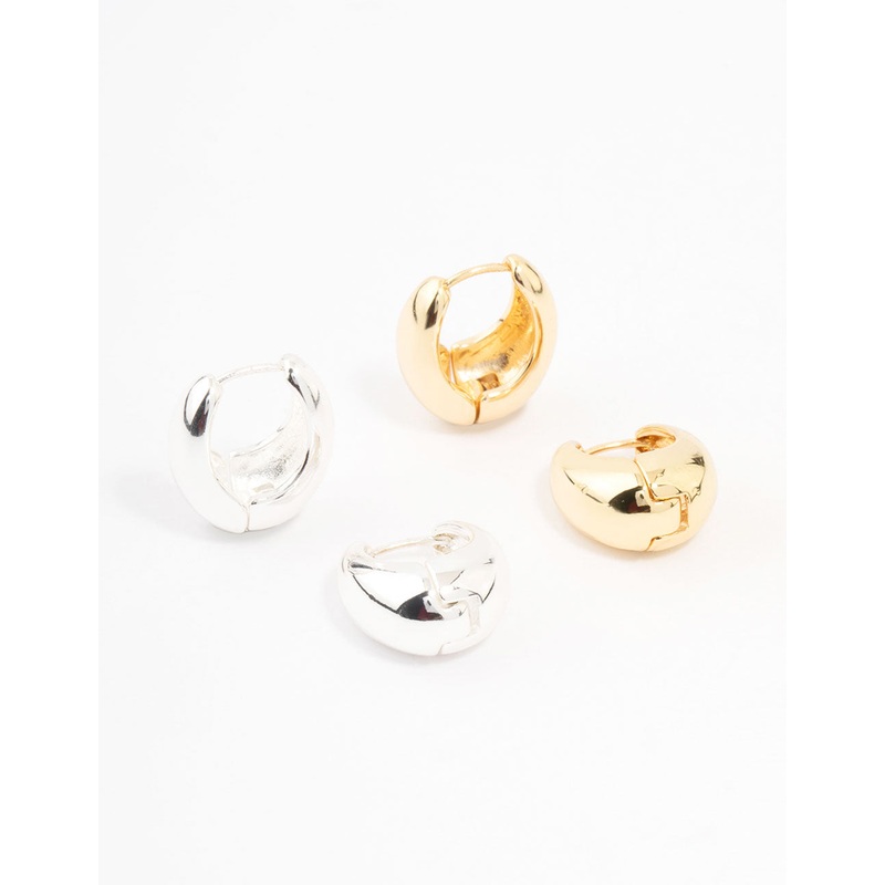 Gold Plated & Silver Plated Gradual Huggie Earrings 2-Pack