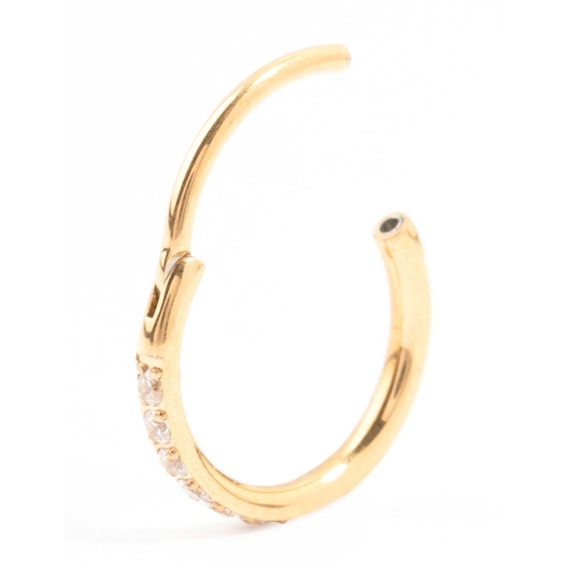 Gold Plated Surgical Steel Pave Band Clicker Ring
