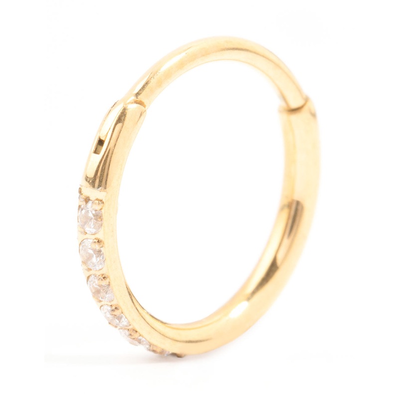 Gold Plated Surgical Steel Pave Band Clicker Ring