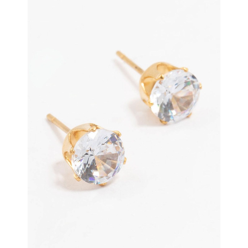 Waterproof Gold Plated Stainless Steel Cubic Zirconia Stud Earrings 7 MM