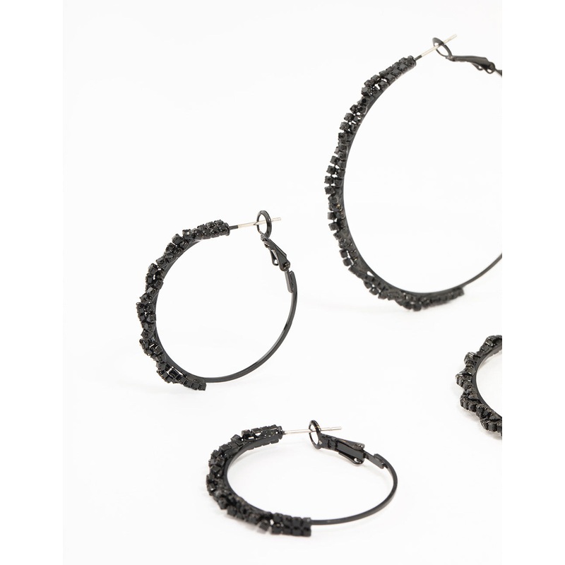 Black Coated Twisted Hoop Earrings 3-Pack