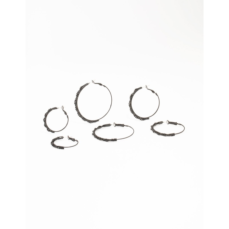 Black Coated Twisted Hoop Earrings 3-Pack