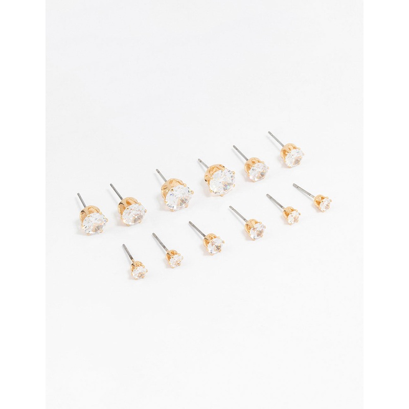 Classic Gold Round Cubic Zirconia Earrings 6-Pack