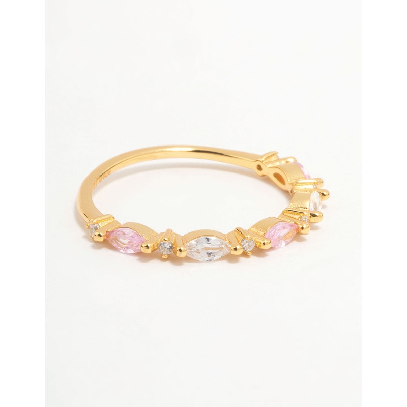 Gold Plated Sterling Silver Alternating Marquise Round Cubic Zirconia Ring