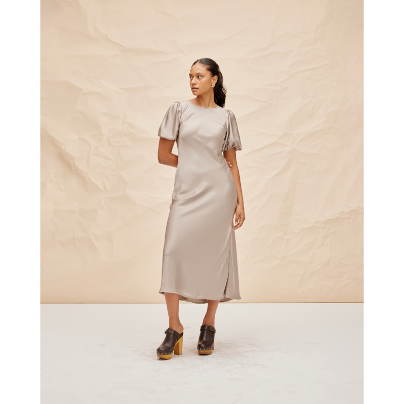 KENDALL SATIN DRESS MOONROCK|4|6|8|10|12|14|16|18|20