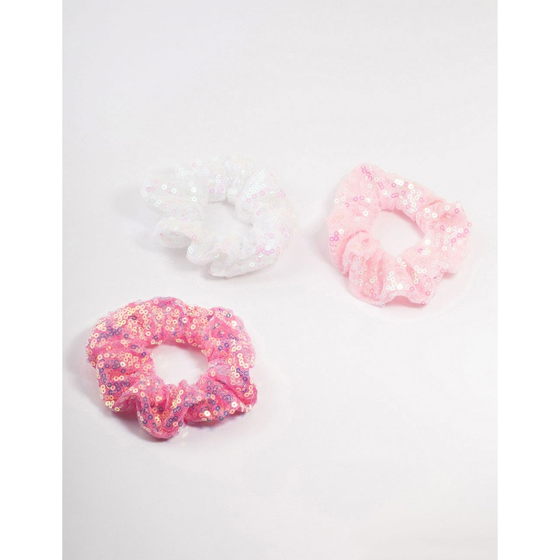 Kids Mixed Sequin Pink Scrunchies 3-Pack