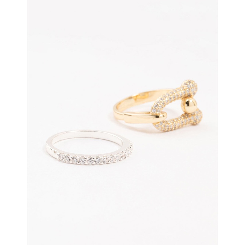 Mixed Metals Cubic Zirconia Rings 2-Pack