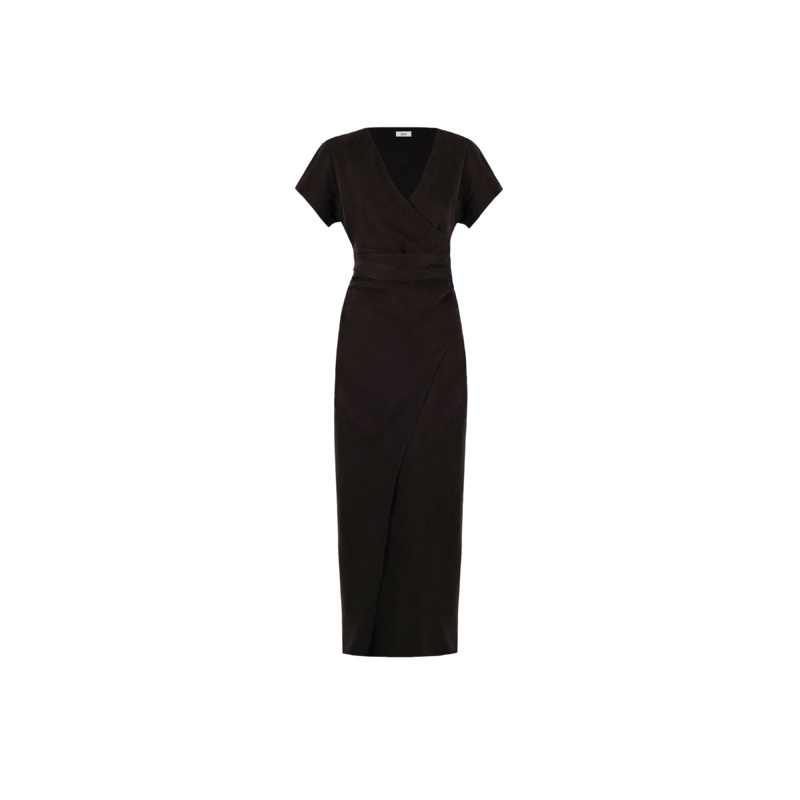 OMNIA CAPSLEEVE WRAP DRESS CHOCOLATE