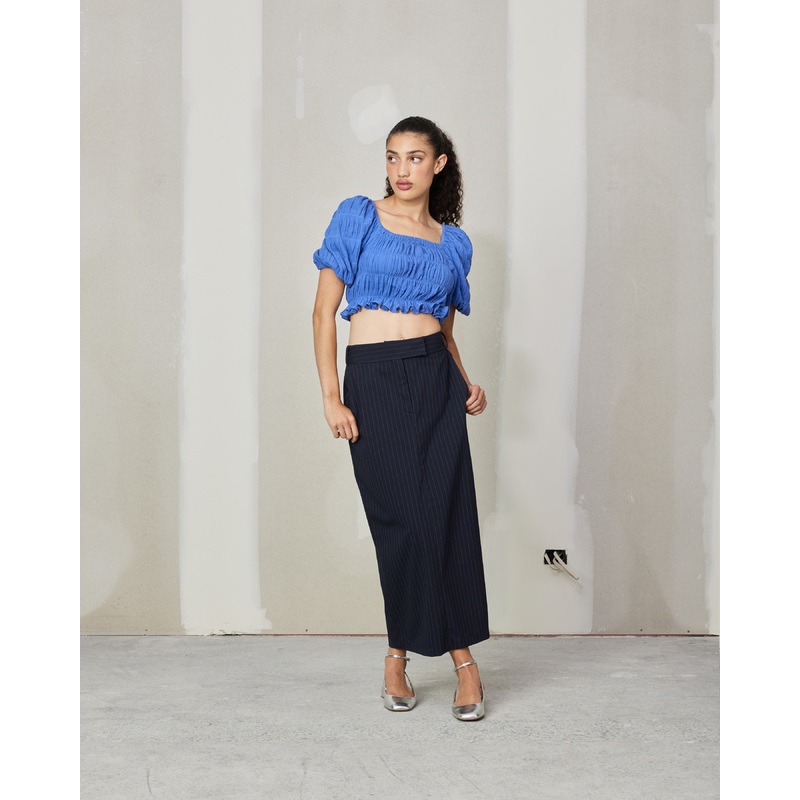 RUE PENCIL SKIRT NAVY PINSTRIPE