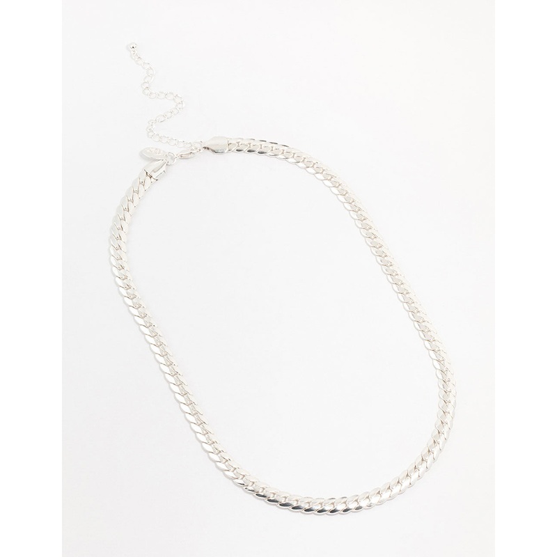 Silver Plated Flat Curb Chain Necklace