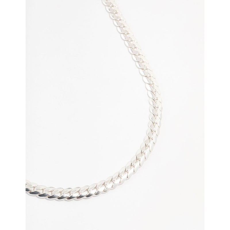 Silver Plated Flat Curb Chain Necklace